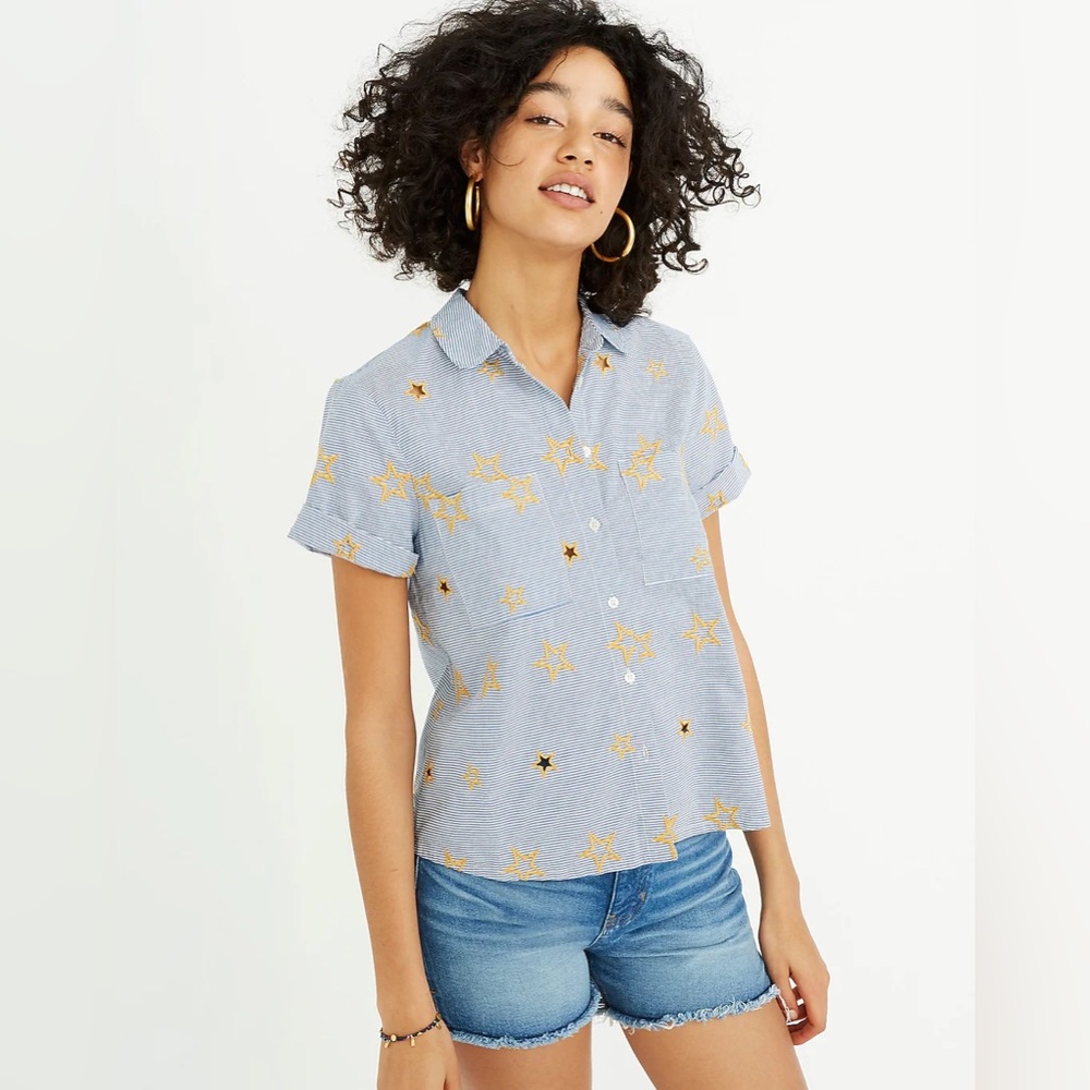 Madewell Star Embroidered Striped Buttondown Shirt Size Small